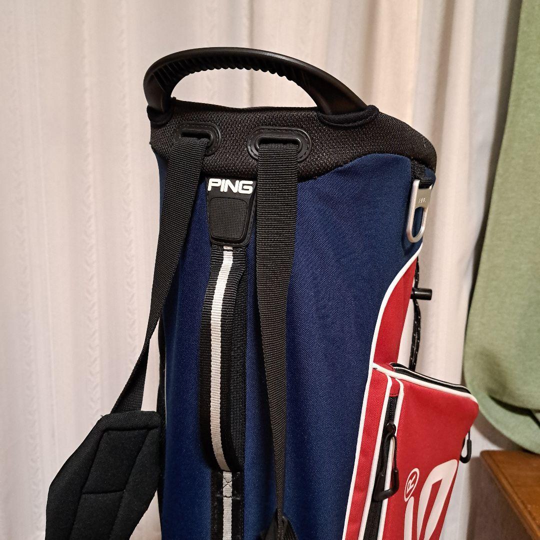 ピンスタンド式キャディバッグ-希少フード内蔵型、美品！レンチはオマケ。