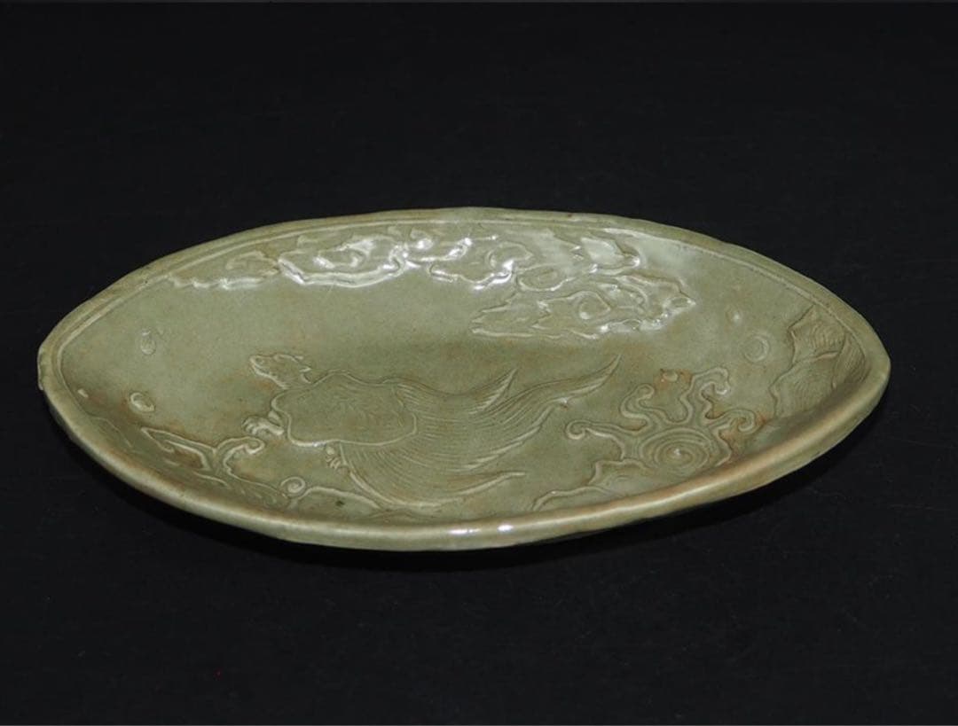 水芙蓉送料無料　江戸時代　青磁亀文向付　18.5×12ｃｍ