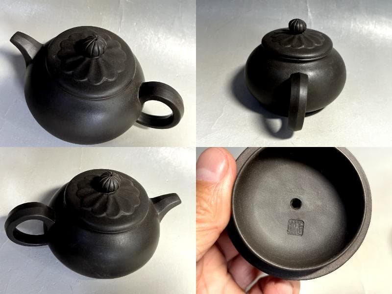 急須■周桂珍制 紫砂壺 紫泥 後手 菊花摘み 中国古美術 古玩 唐物 時代骨董■