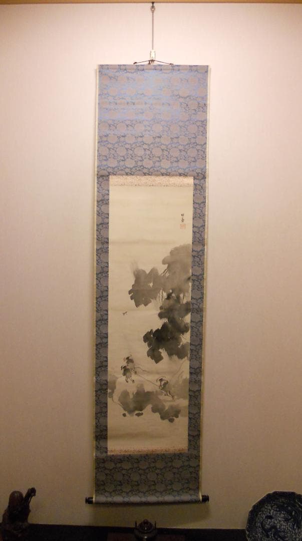 掛け軸 回堂 曳舟 絹本 希少 軸装 茶道具 掛軸 美品 です。