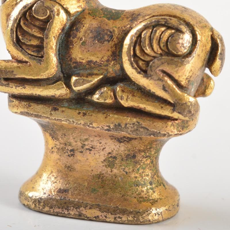 中国　古銅鍍金　馬像　紙鎮　置物　V　R7506