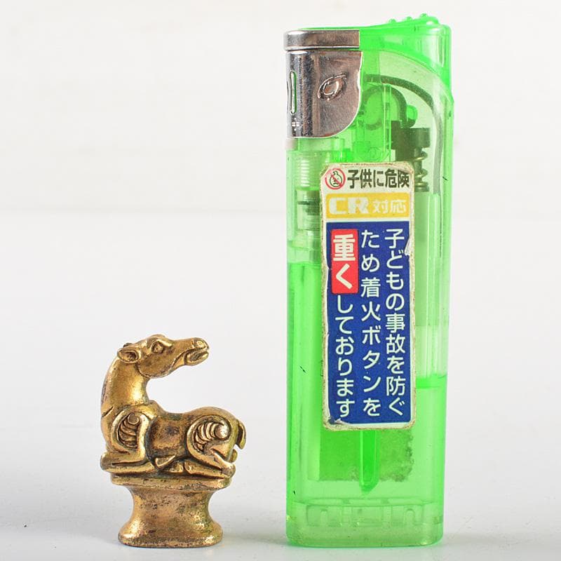 中国　古銅鍍金　馬像　紙鎮　置物　V　R7506