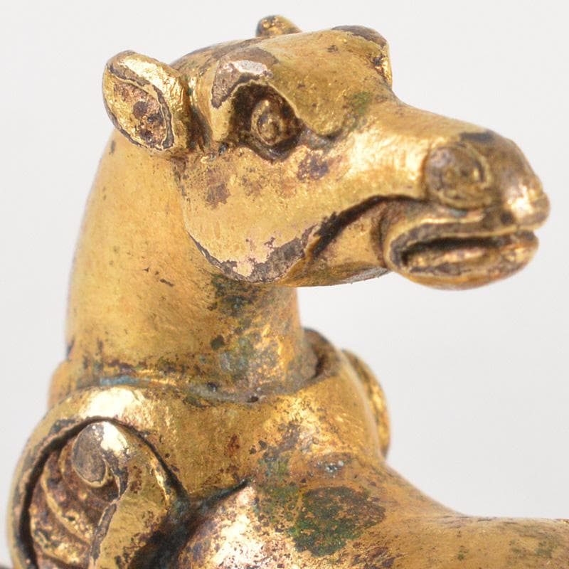 中国　古銅鍍金　馬像　紙鎮　置物　V　R7506