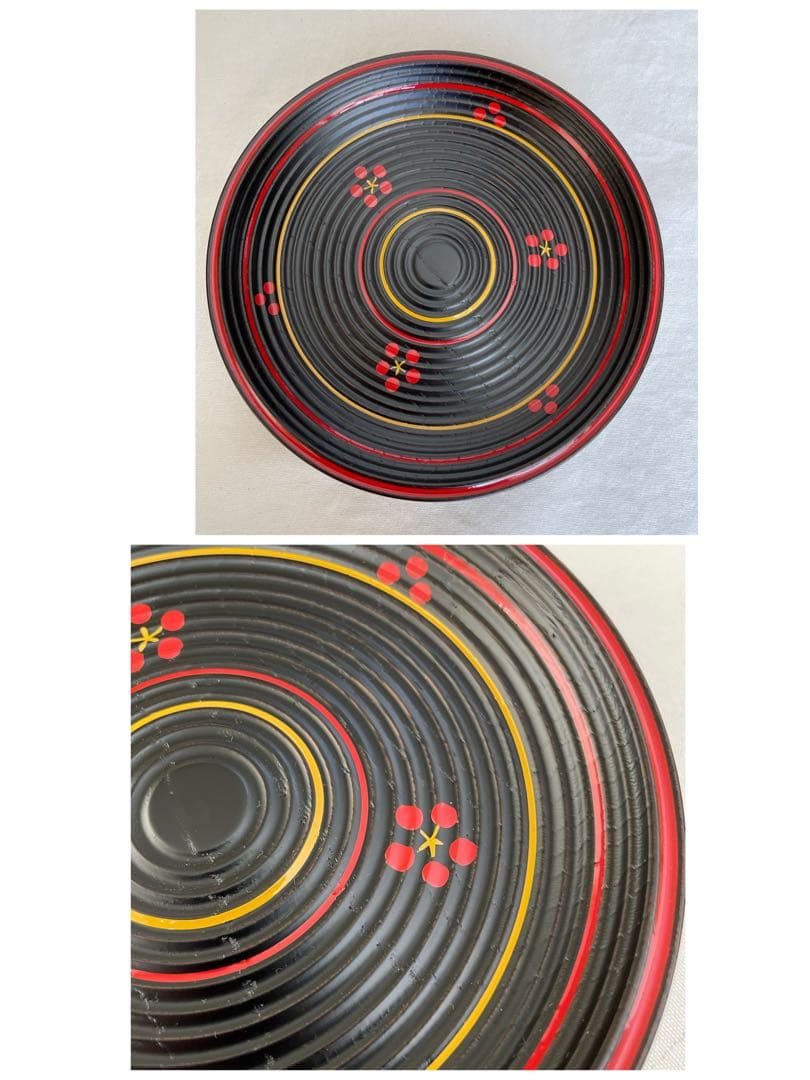 茶道具 漆器 菓子皿 山中塗 ⭐︎塗師 前端雅峯 梅鉢絵銘々盆 銘皿 5枚 共箱布