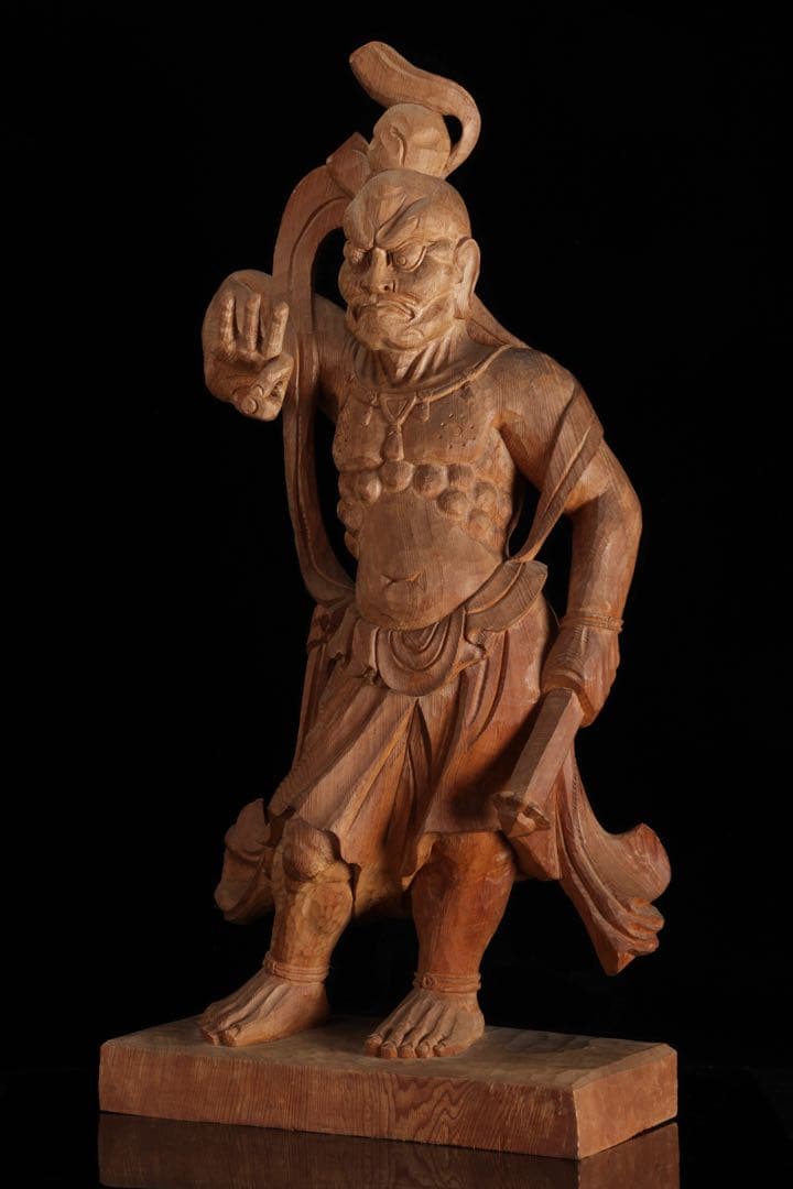 大型 木彫 仁王像 阿形 金剛力士像 59cm 仏像 一刀彫 仏教美術 古美術品