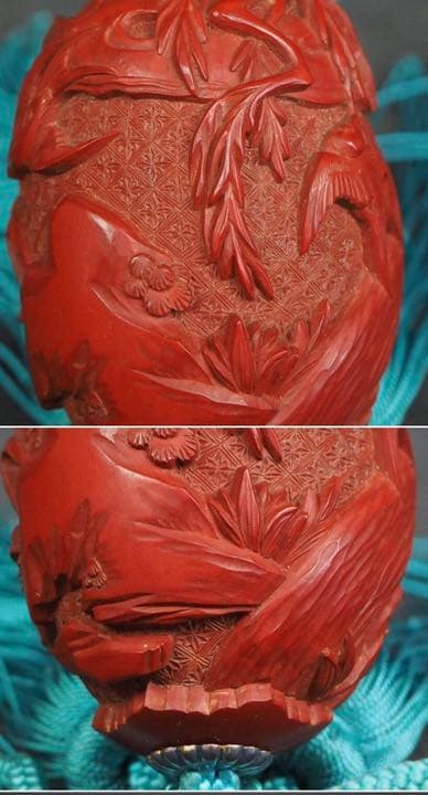 送料無料　江戸～明治 春燕秋雁堆朱風鎮一対 箱付 大珍品