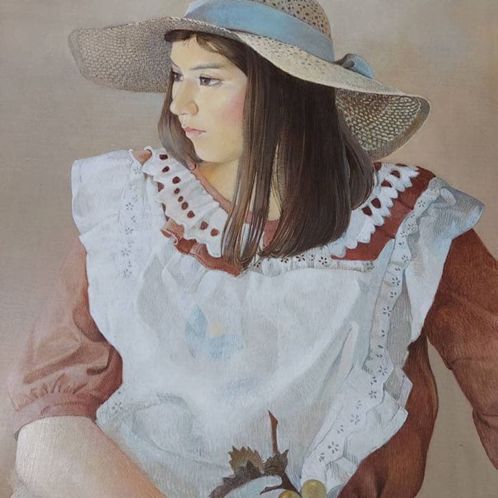 土野進　絵画　エプロンを着た女　原画　油絵