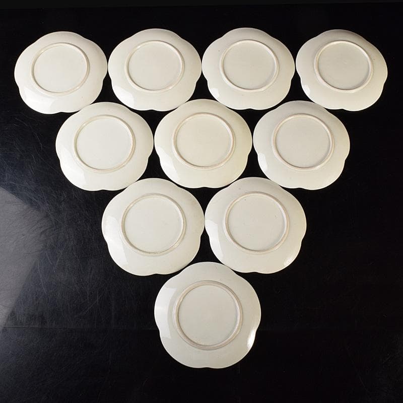 出石焼　牡丹刻　輪花皿　十九客　時代箱付　N　7093A