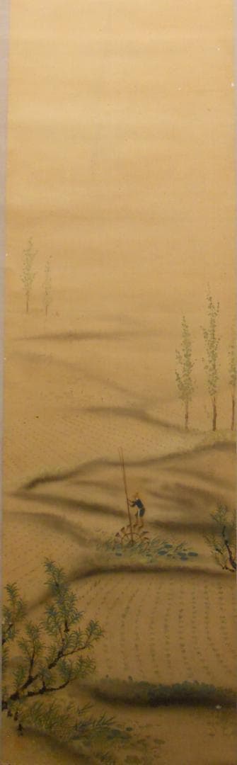 掛け軸 春江 田園風景 絹本 希少 軸装 茶道具 掛軸 美品 です。