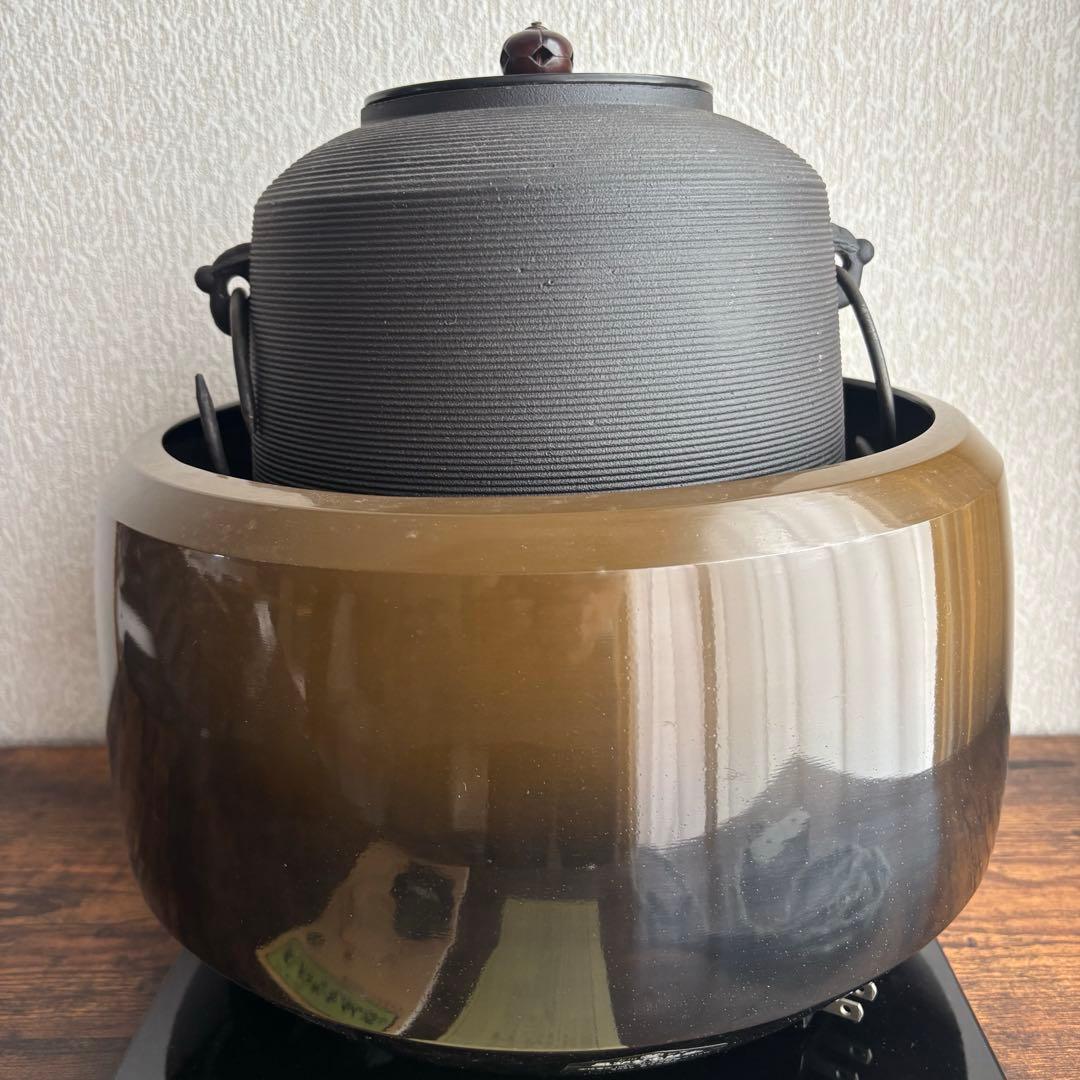 電気風炉野々田式　「面取風炉　合金製」「風炉用炭型電熱器」 「糸目尻張釜」セット