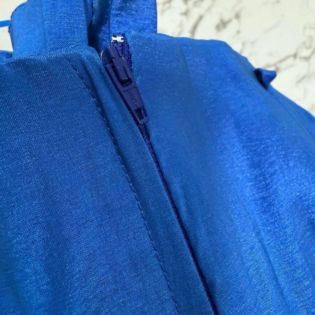 美品 S ロングドレス 青 ビジュー フリル パーティー