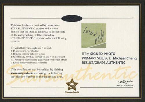 直筆サイン入り写真 マイケル・チャン テニス選手/フレームなし/SA鑑定済