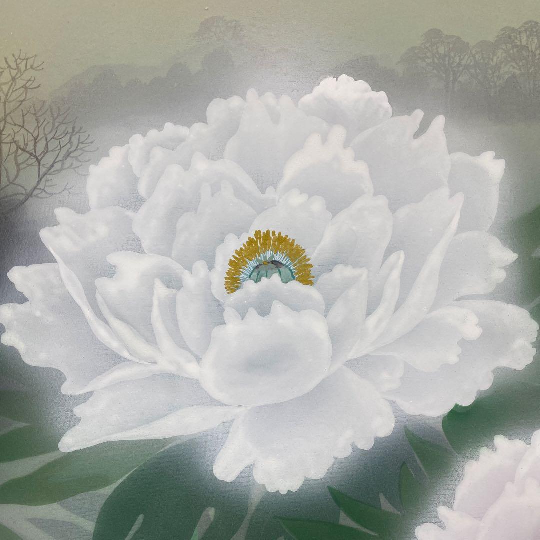 美品 掛け軸 小野守鳳作 牡丹図 共箱 太巻き付 四季花 年中掛け