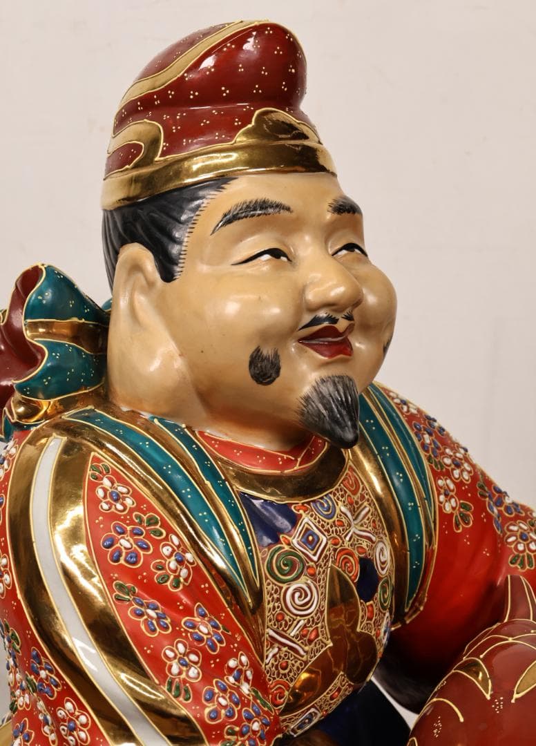 九谷焼　峰光 銘　色絵金彩　恵比寿像　七福神　置物　高さ約62cm　BK125