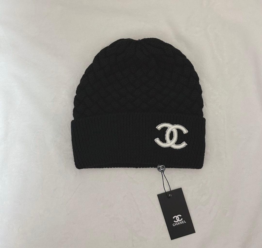 CHANEL ブラック ニット帽 編み込みデザイン新品