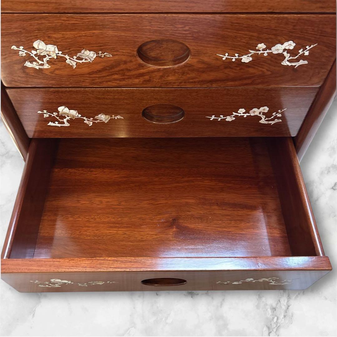 骨董品 螺鈿細工 チェスト タンス 五段チェスト 小物収納 木製 引き出し 螺鈿