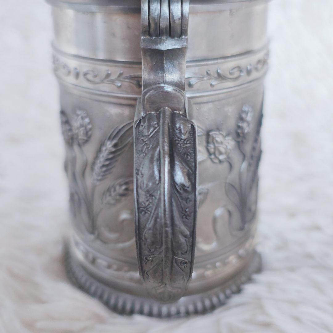 ピューター ビアマグ ビアジョッキ アンティーク ヴィンテージ 錫製 彫刻 細工