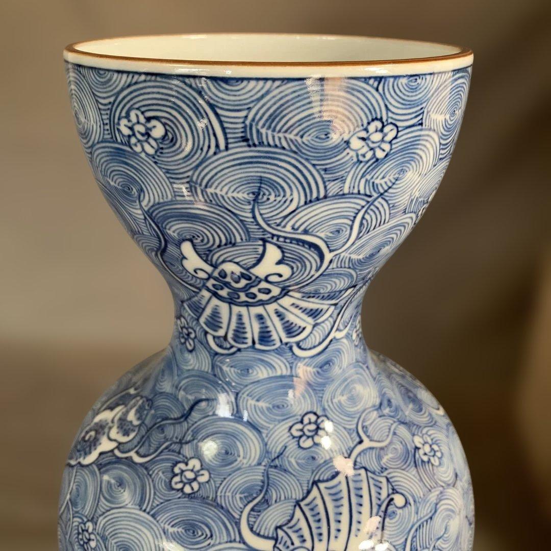 【源右衛門】古伊万里の伝統　日本の名窯　舘林源右衛門作　染付海図文　花瓶