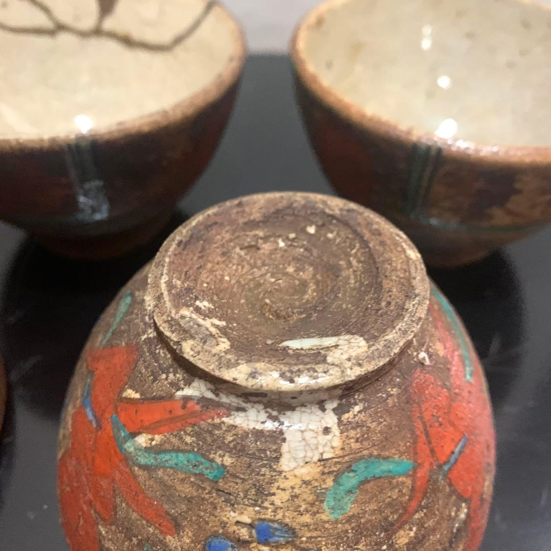 古陶器 煎茶碗5客揃　明治期　民藝　木釘木箱付き