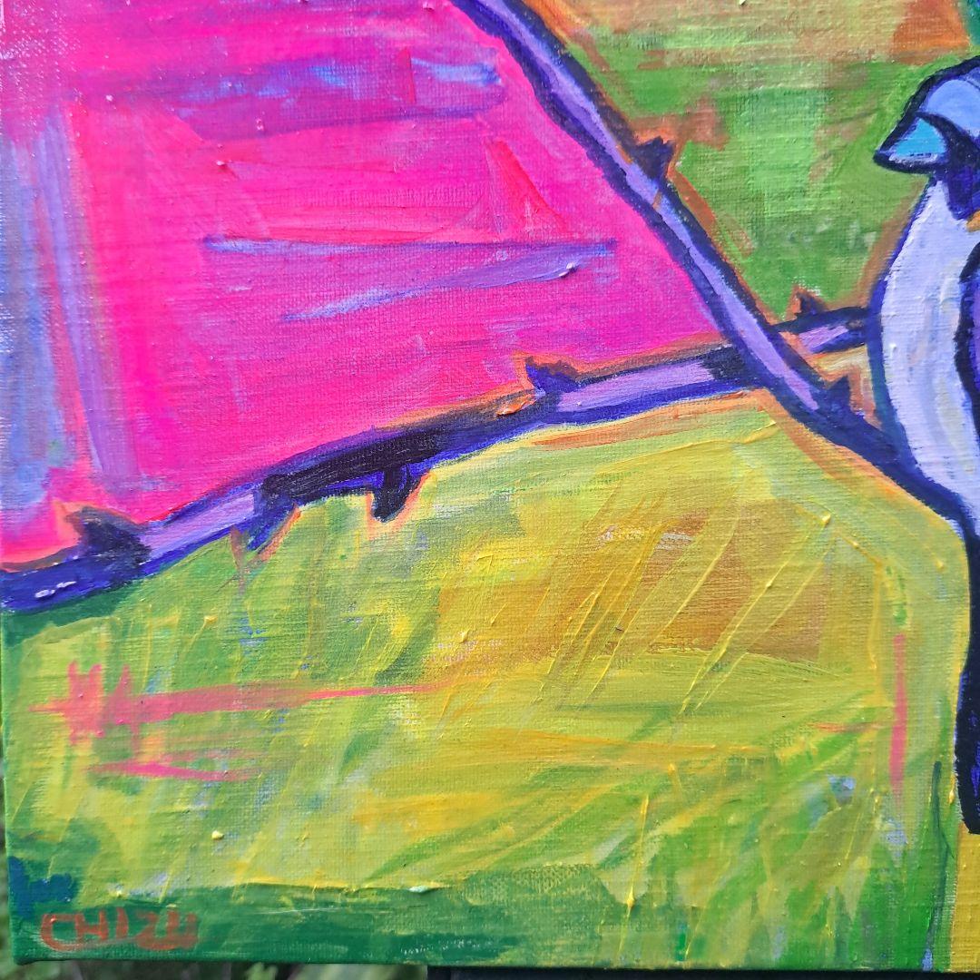 キャンバス油絵　専用　芽吹きとすずめたち