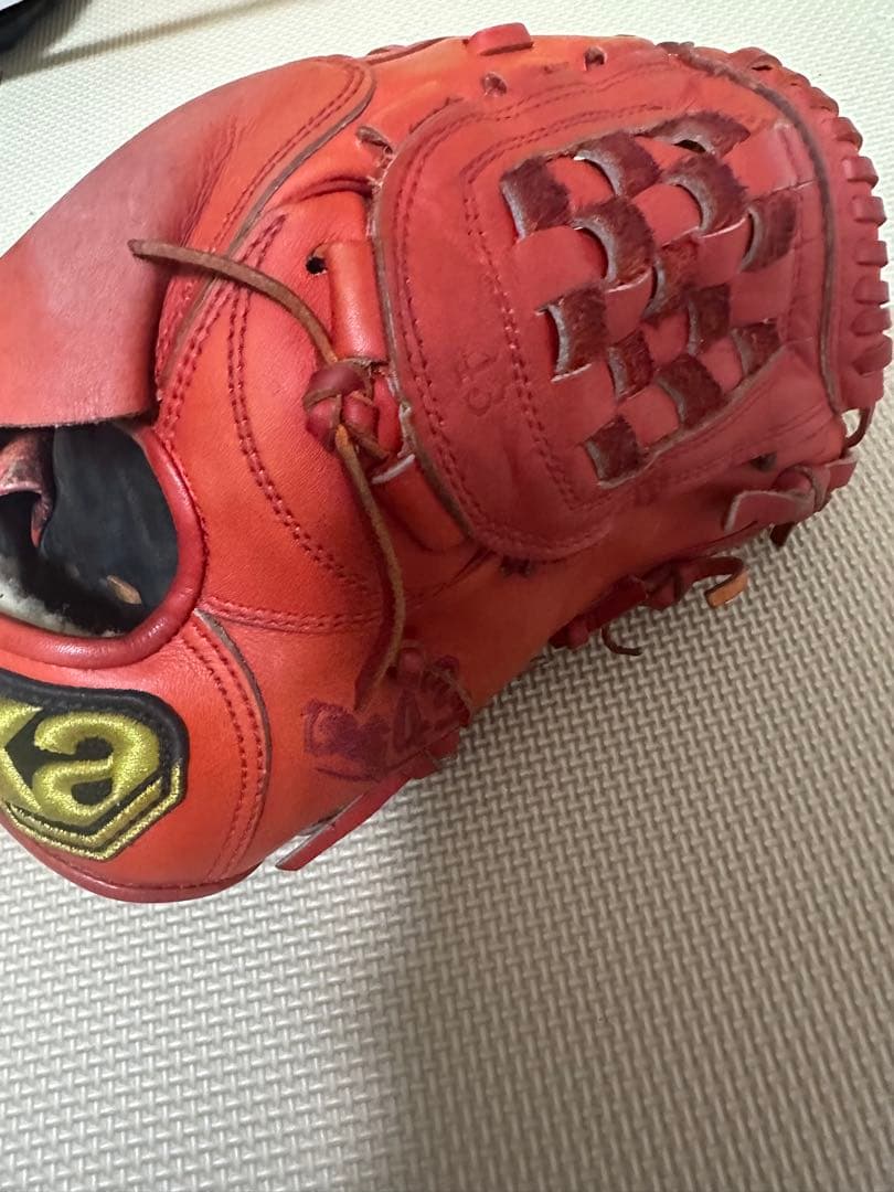 プロ支給品グローブ赤 ザナックス硬式野球グローブ 43刺繍有り