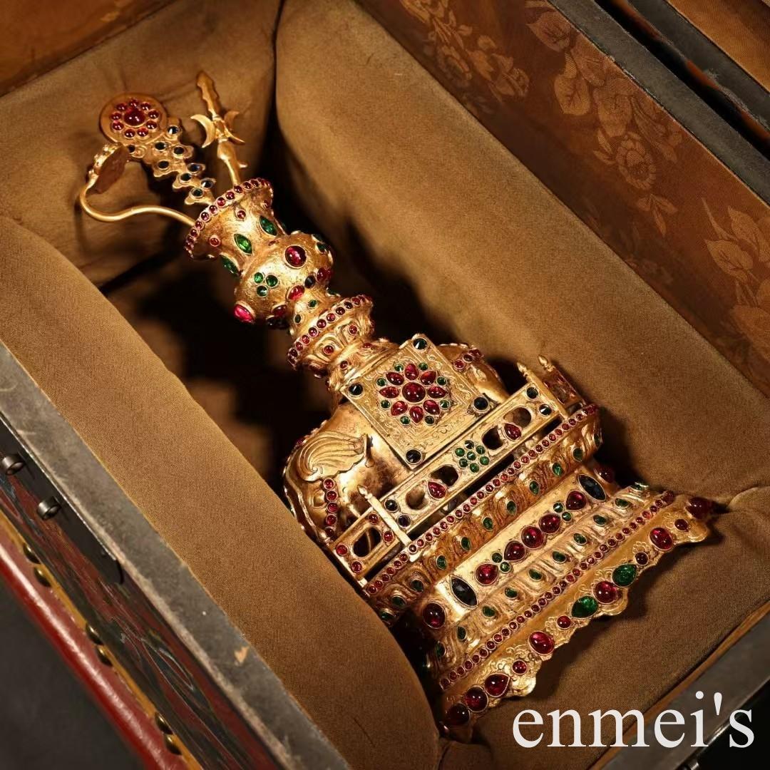 中国古美術・旧蔵鎏金の太平ぞう・純手作り・純銅製・高浮彫・置物・文房・風水開運