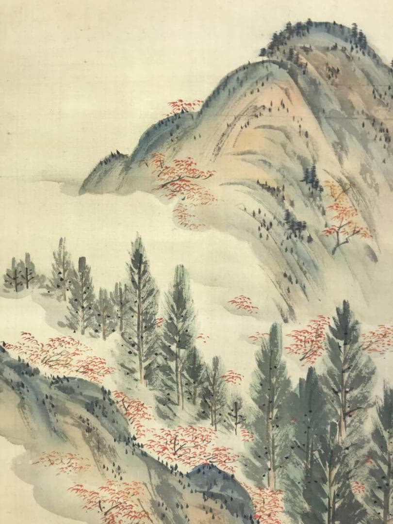 真作/森寛斎/春秋山水図/紅葉図/桜花図/双幅/対幅/掛軸☆宝船☆AH-534