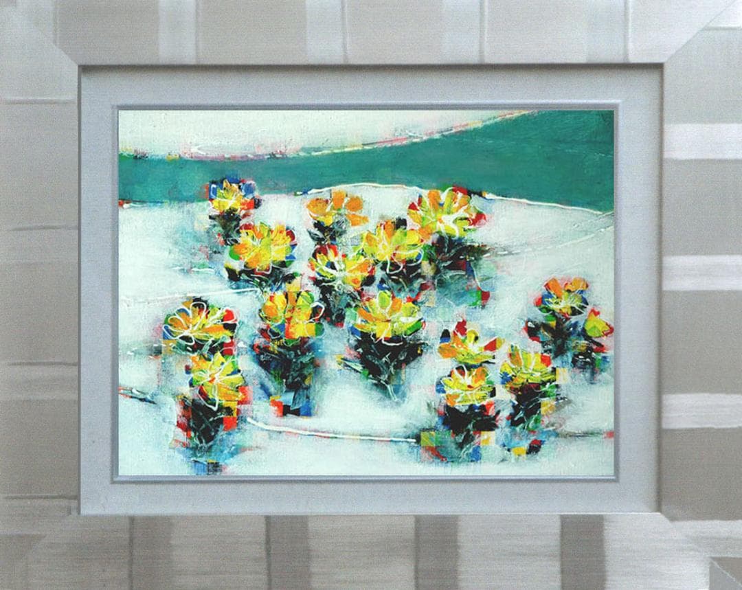 油絵 菅家令子 絵 絵画 インテリア 額付(黒) F4-091416 花 福寿草