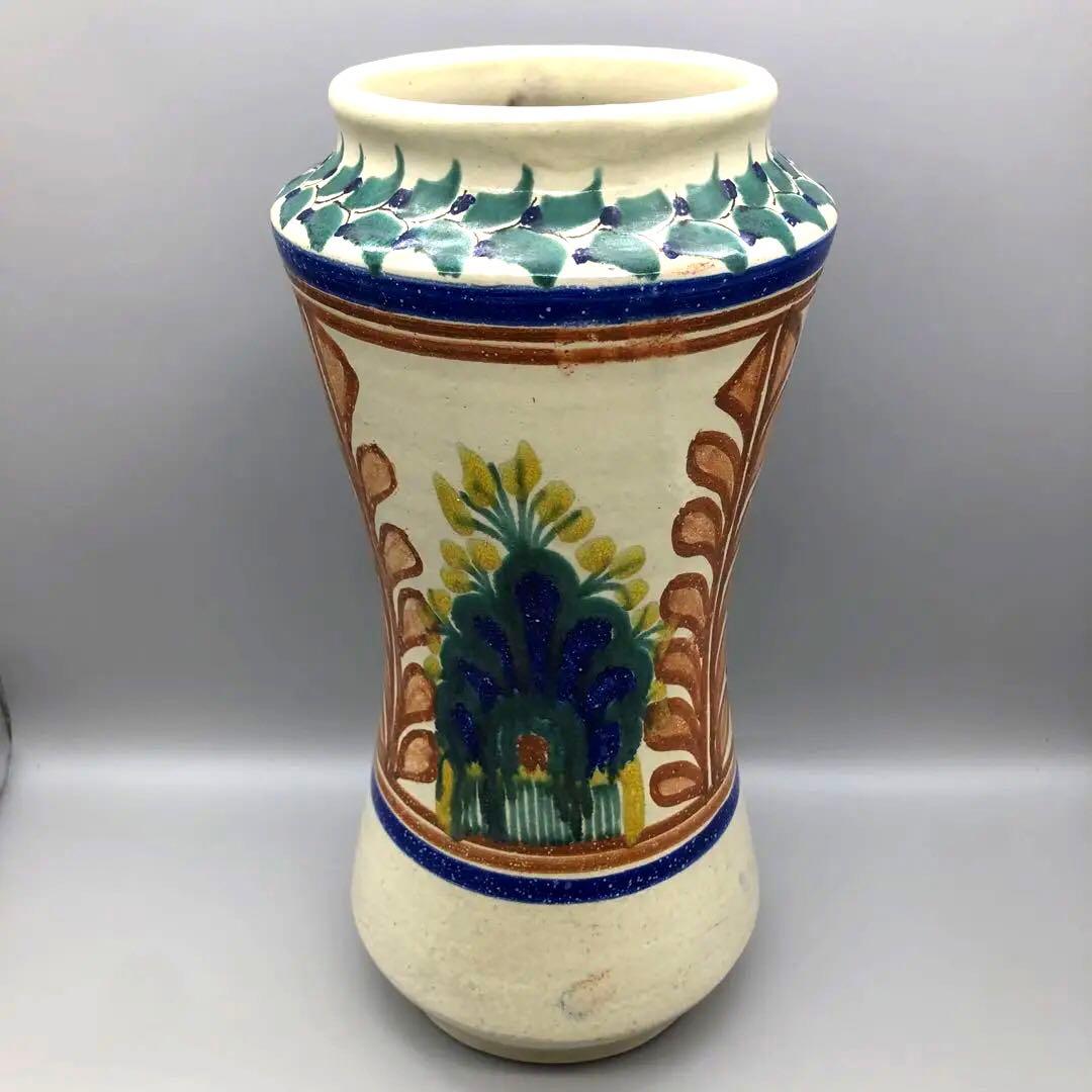 メキシコグアナファト焼ボタニカル柄ビンテージ花瓶陶器三越デパート直輸入伝統工芸品