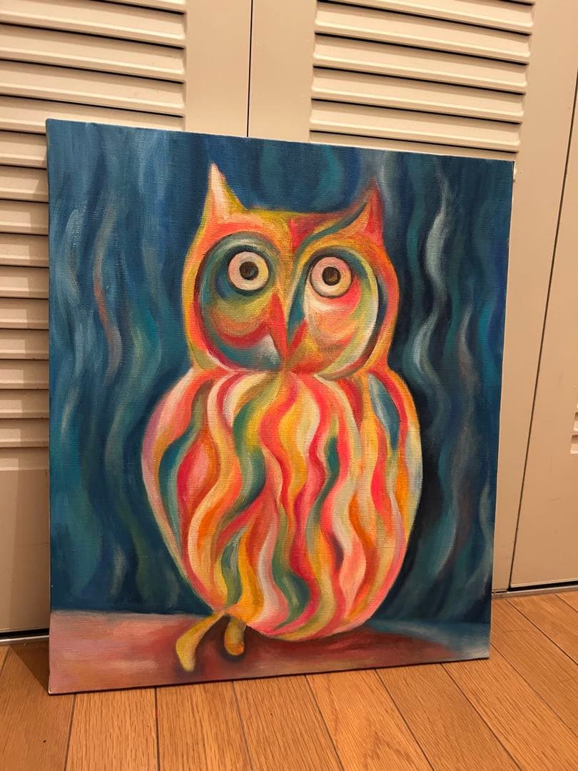 幸運を呼ぶフクロウART・油絵・原画・油彩画・インテリア・アニマルアート・開運