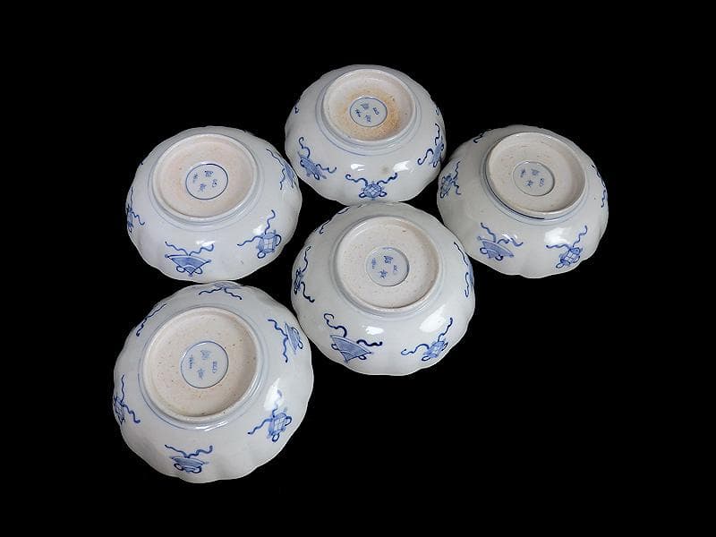 古伊万里　金襴手　枝垂れ桜に花の図　膾皿　5客　C738AS-fbef