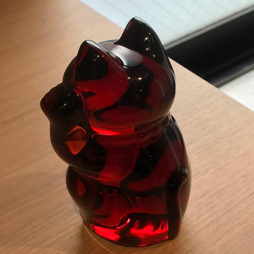 プシュケ 可愛らしい♡アンティークバカラ招き猫フィギュリン♪真紅♪縁起物☆