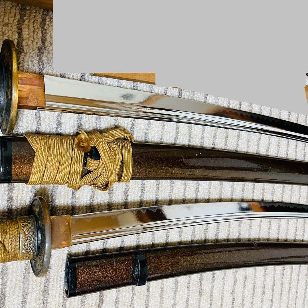 模造刀 日本刀 武具 刀剣 樋入刀身 高級刀 2本セット 太刀 脇差 (C02)