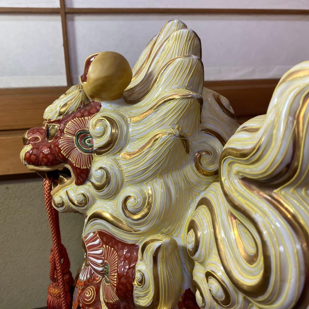 九谷焼　大吉作　唐獅子置物