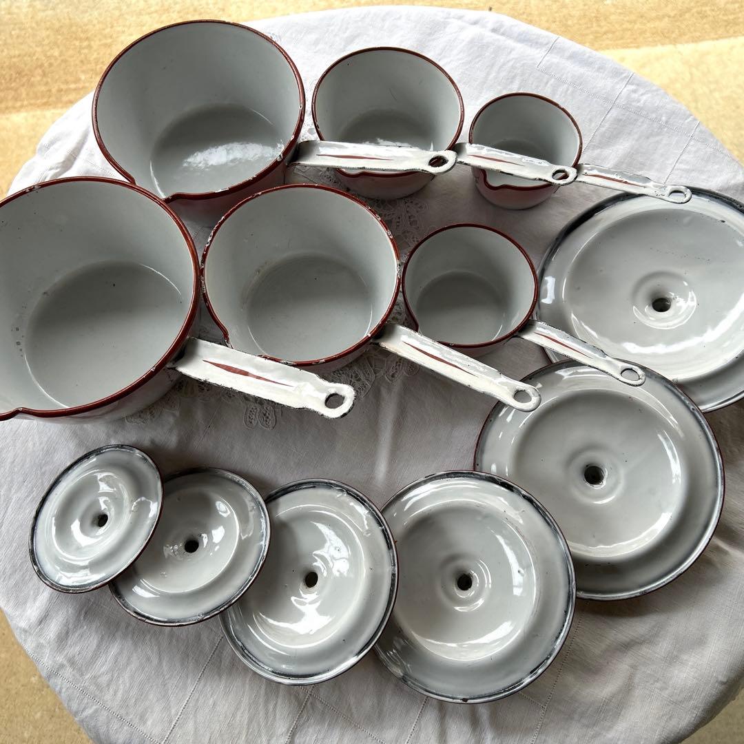 フランスアンティーク　japy 忘れな草のホーローウェディングセット