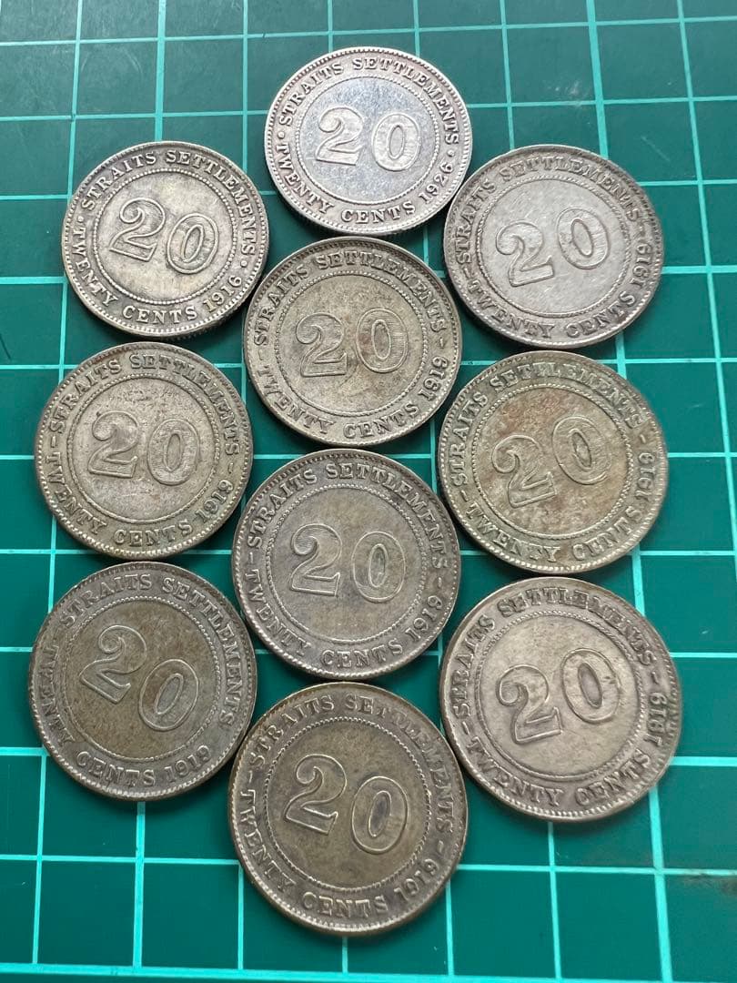 外国銀貨　海峡植民地20C銀貨　10枚まとめロット