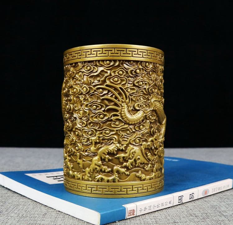 銅器 盤竜の 筆箱 書道具 文房具 現代工芸品 美術品 置物