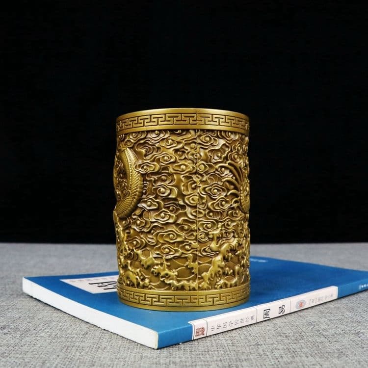 銅器 盤竜の 筆箱 書道具 文房具 現代工芸品 美術品 置物