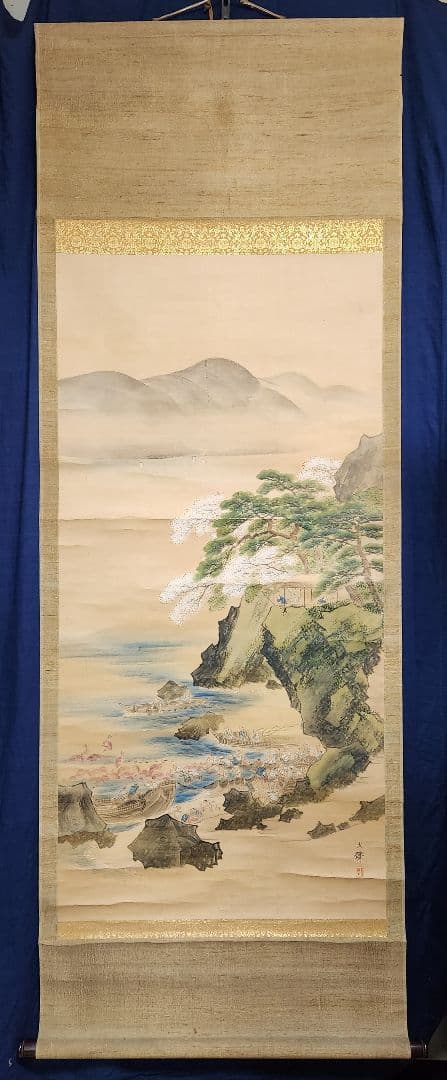 【鯛大漁図】塩川文麟 987 タイ網漁　掛け軸　肉筆