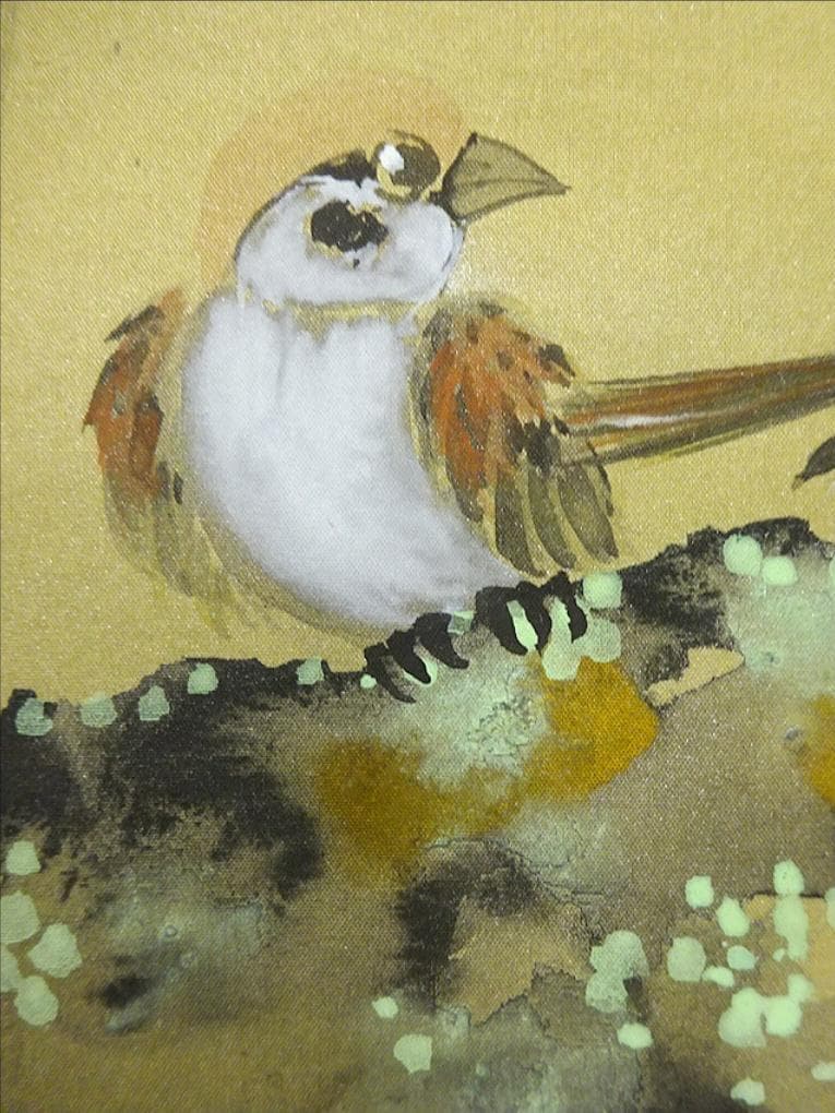 【真作】掛軸 三浦大幹『竹に雀図』絹本 肉筆 共箱付 掛け軸 w053019