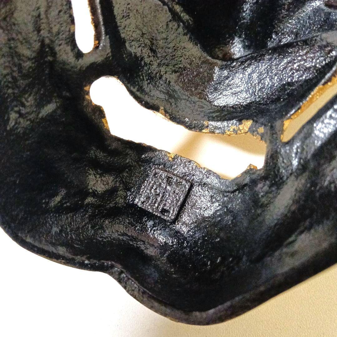 希少 黄金 般若面 金属製 ゴールド 銘有り 780g 壁掛け オブジェ