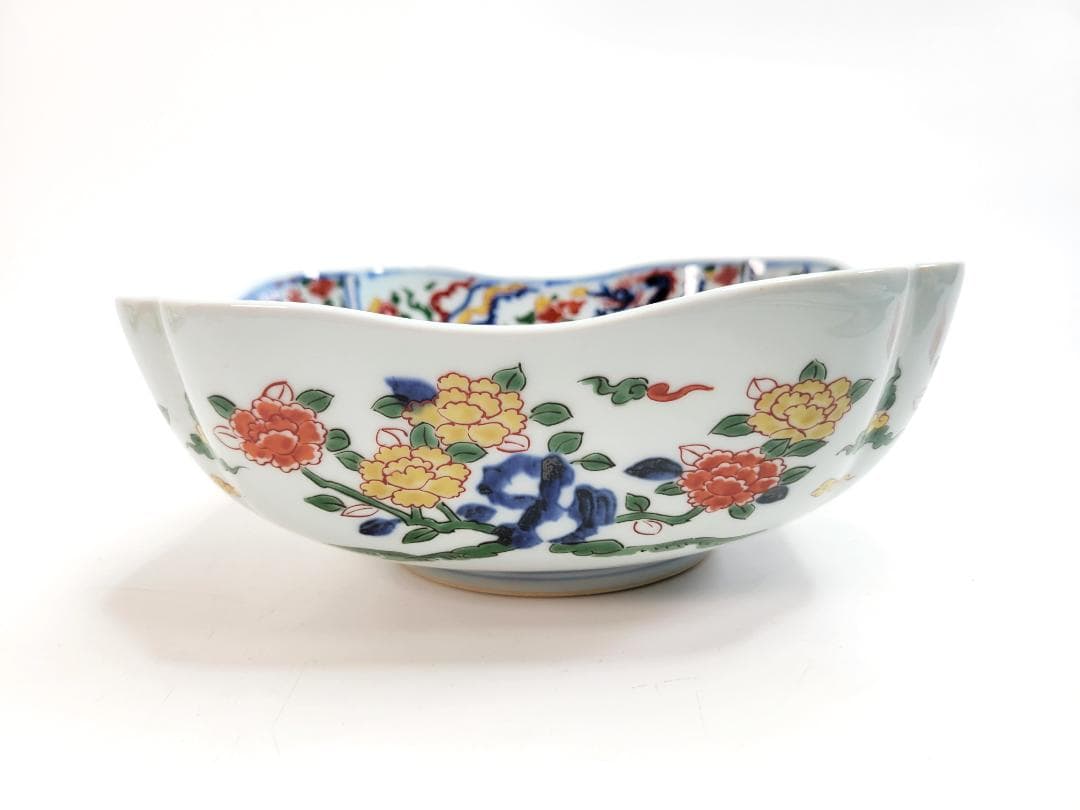 彌左衛門作 染錦万暦龍鳳凰絵 花形大鉢 古伊万里　コレクション　骨董品