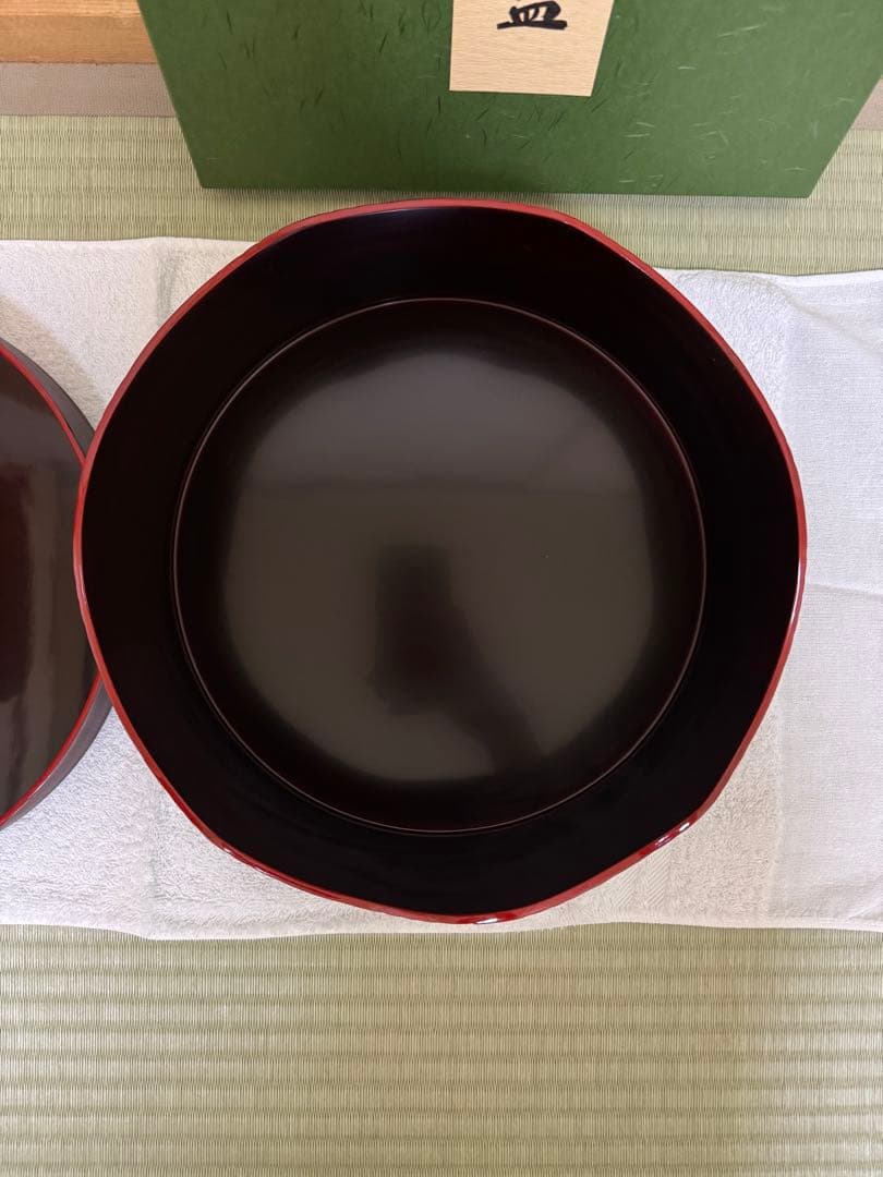 千歳盆 堅地本漆塗 溜真塗爪紅 今日入 化粧箱付き 新品未使用