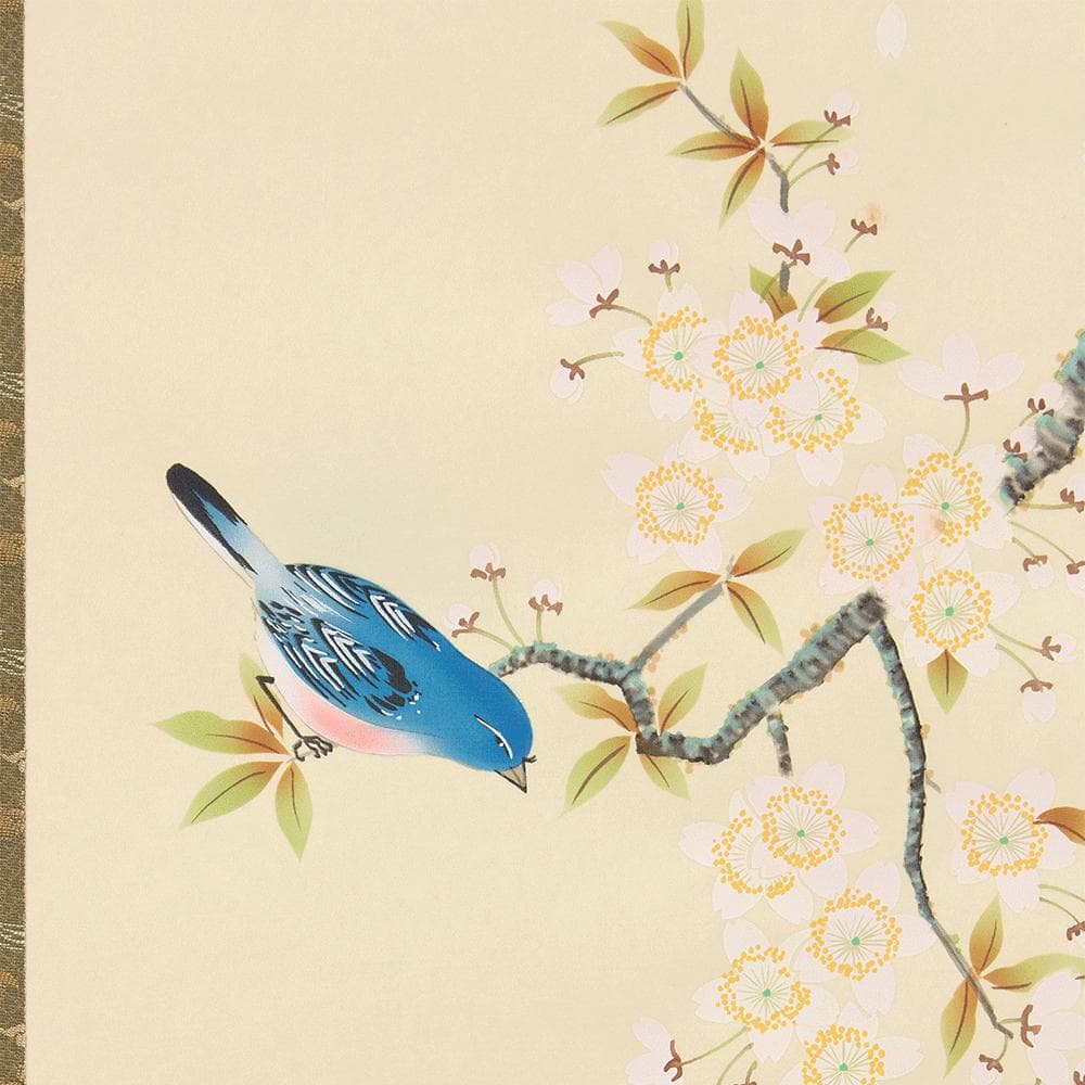 掛軸 日本画 小木曽祥雲「桜に小鳥」共箱 東洋美術会会員