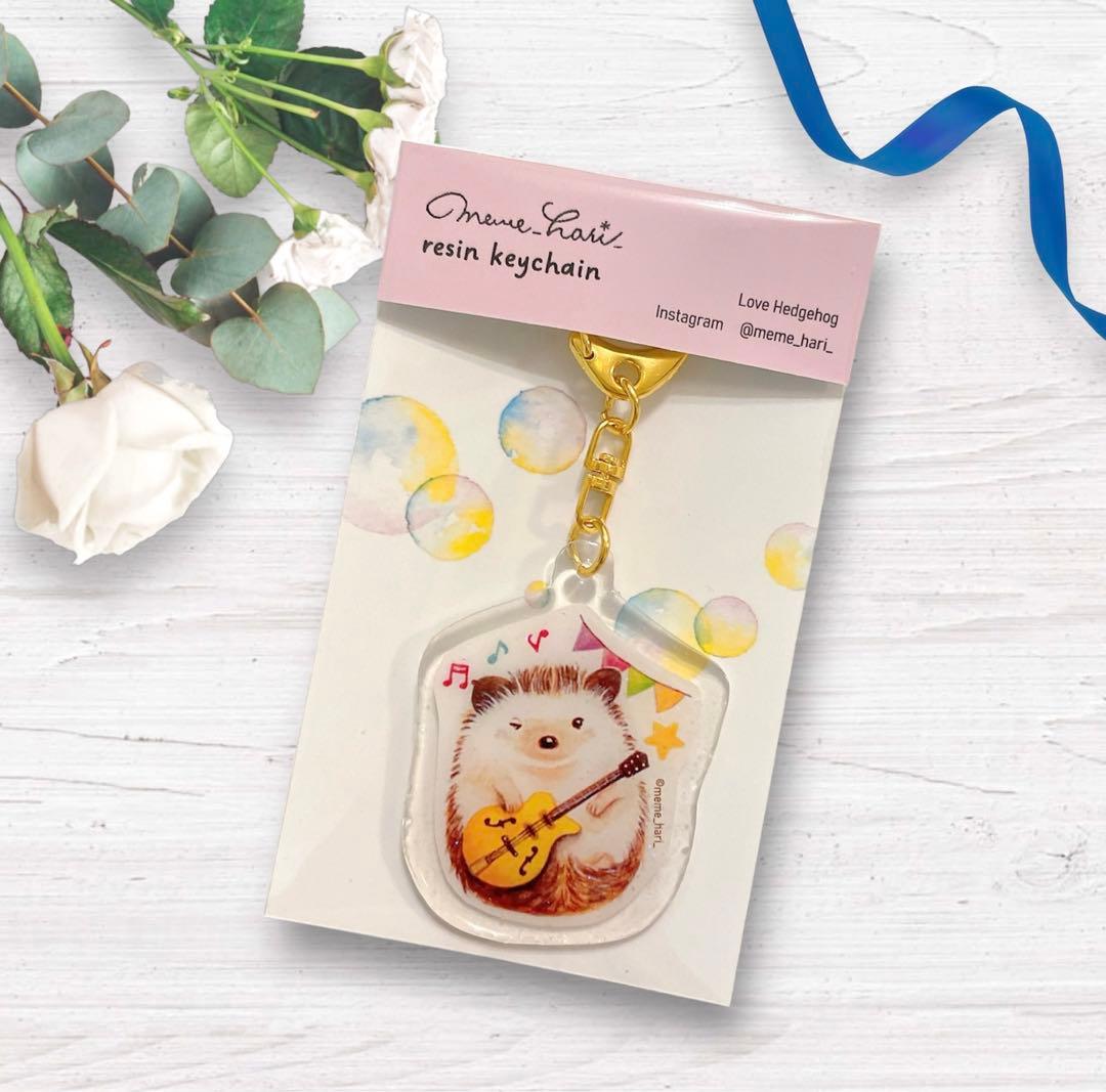 在庫なし　キーホルダー　ハリネズミ　【ギターハリちゃん】　ハンドメイド