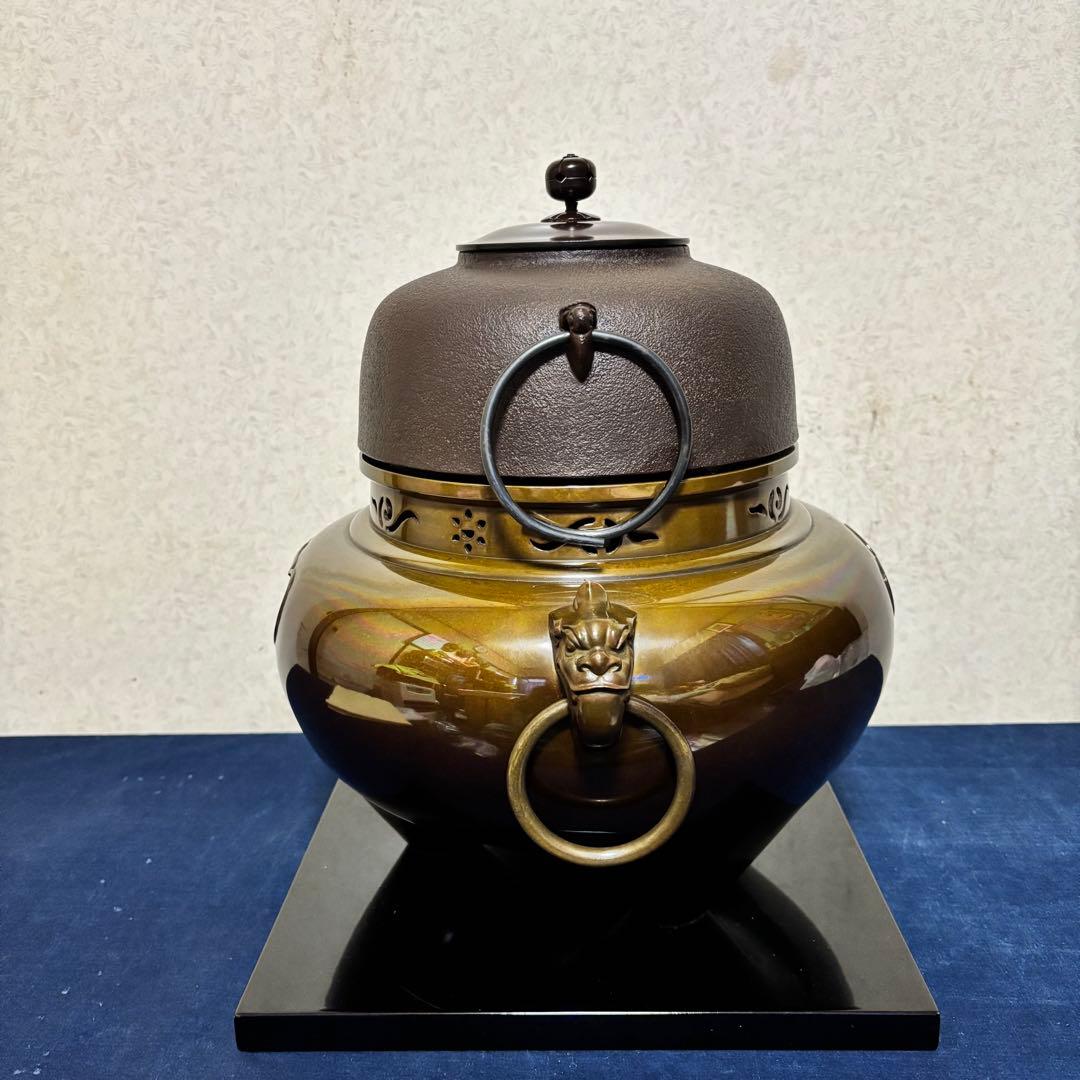 人間国宝高橋敬典/風炉/茶釜/電熱器/唐銅鬼面風炉/野々田製電熱器/敷板/茶道具