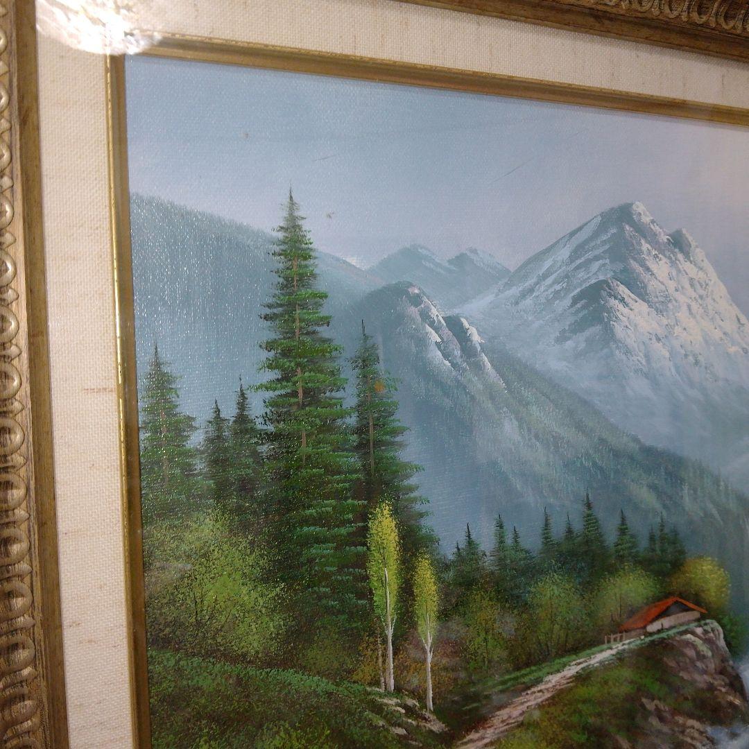 【美品】風景画　油彩画　 アルプス山脈　滝　作者サイン入り　オーダー一点物