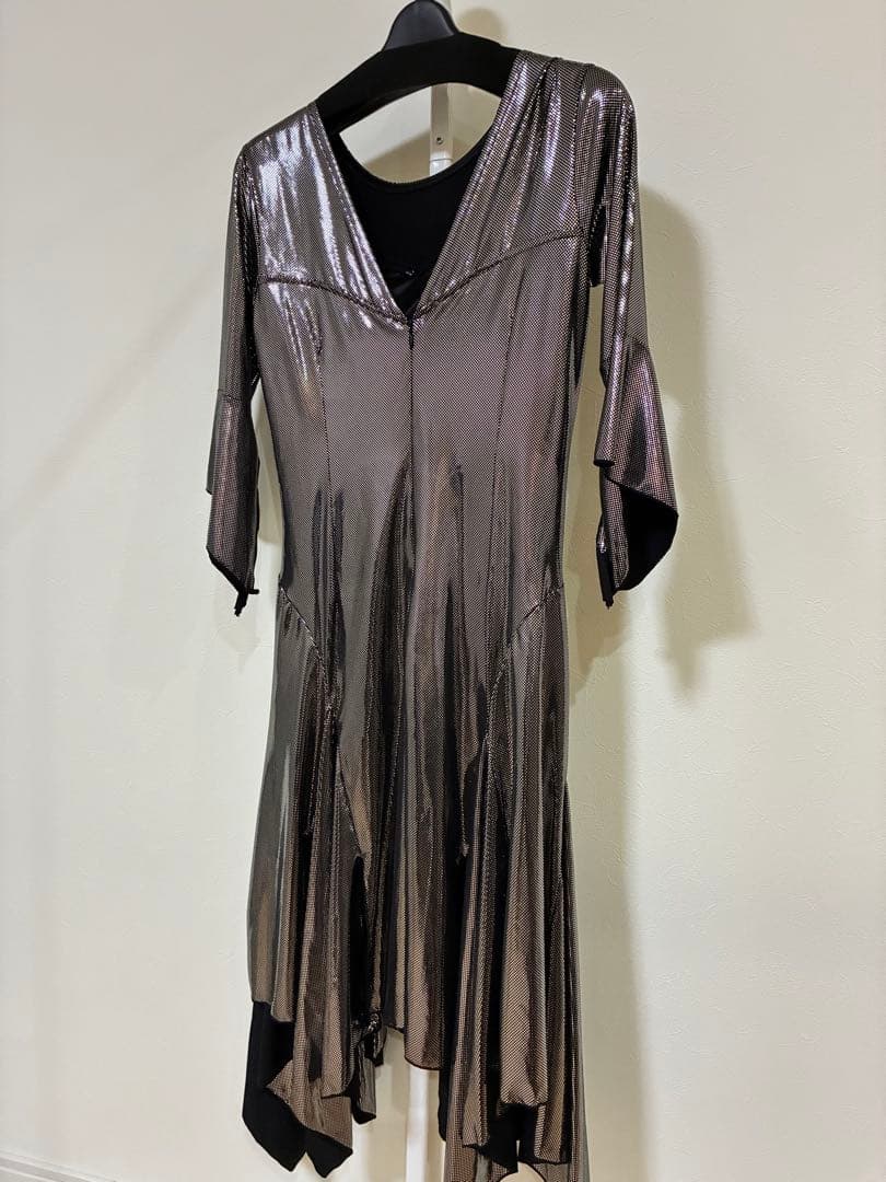 Create-sun 社交ダンス ドレス 黒×シルバー メタリックデザイン