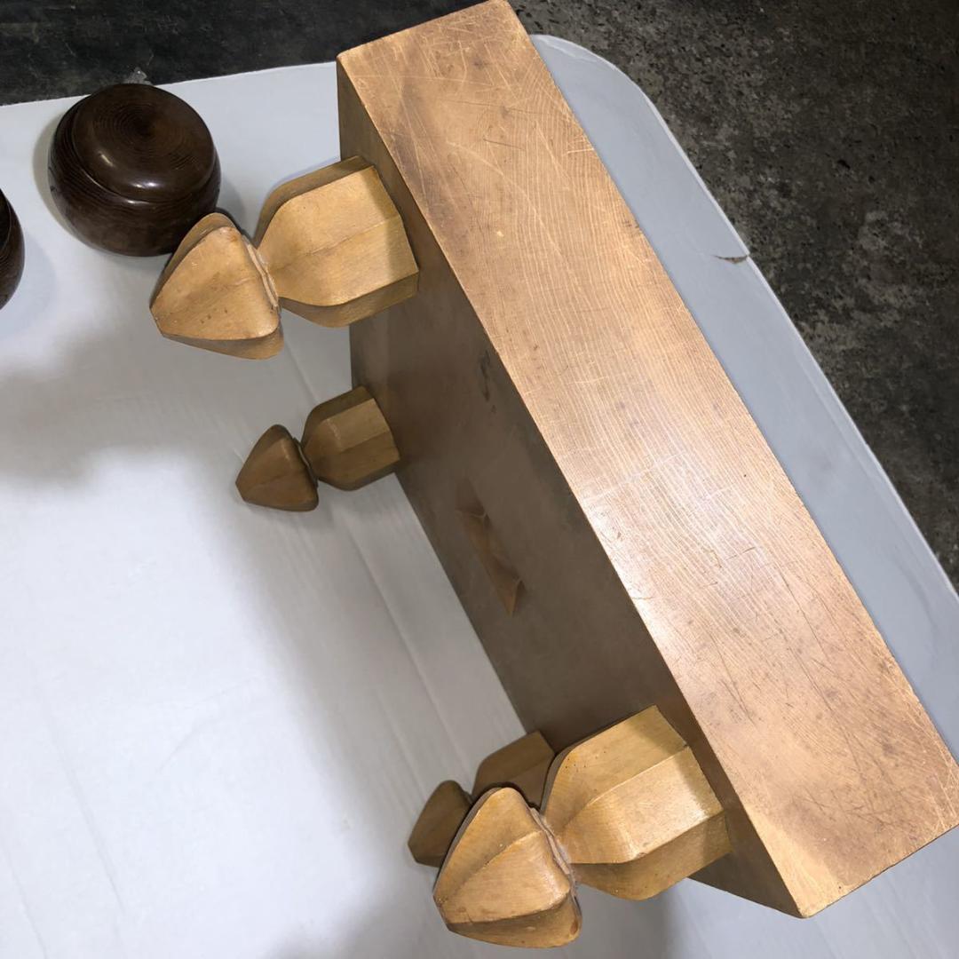 囲碁 碁盤・へそ有り・汚れキズあり、碁石 那智黒 蛤 はまぐり・かけ割れあり、