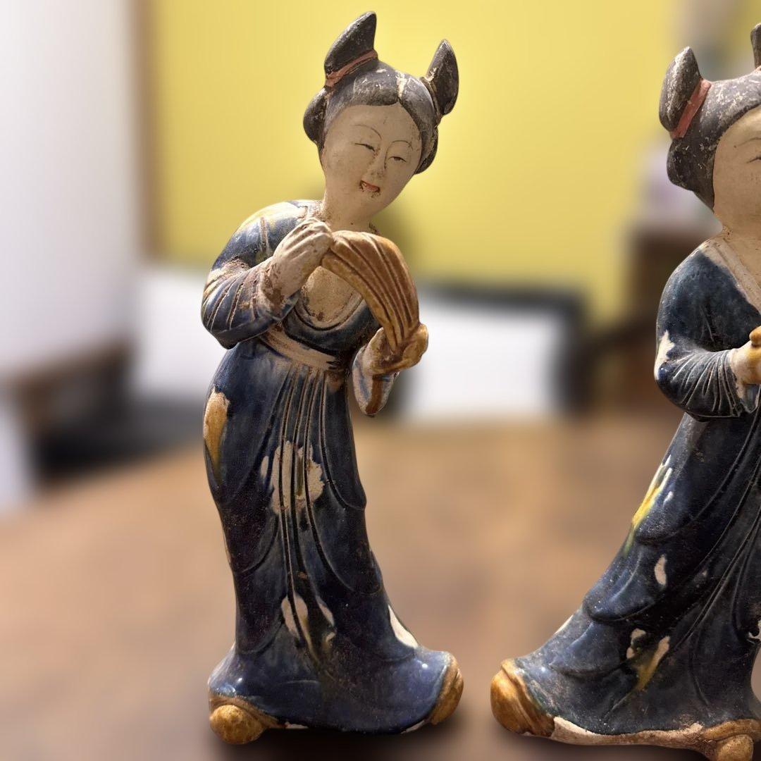 中国美術　置物　陶器　唐三彩女性俑　インテリア　古美術品